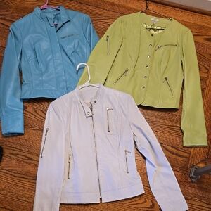 Cache Leather three Jackets Bundle: Blue, Mint Green and White Size 10 Rare Haul